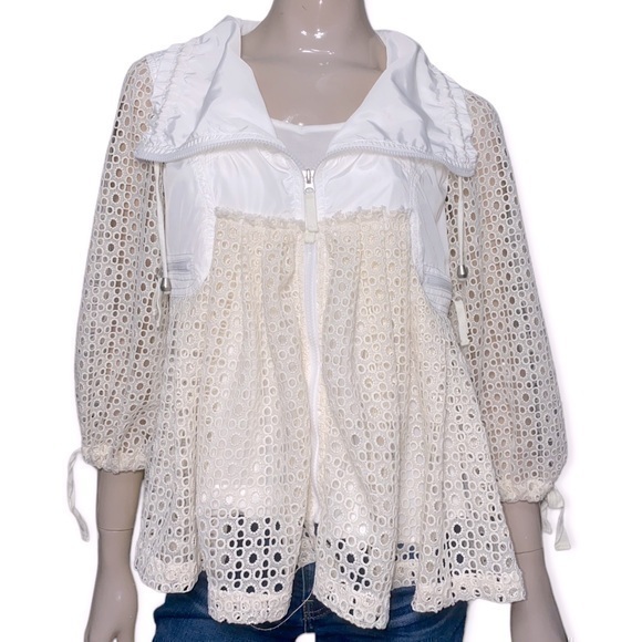 Anthropologie Hei Hei Women Size S Ivory Cream Eyelet Swing Windbreaker Jacket - Picture 4 of 9